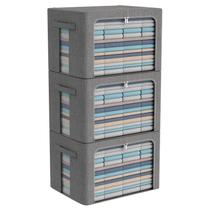 Caixas de armazenamento CyHom Tecido de linho dobrável 66L cinza escuro x3