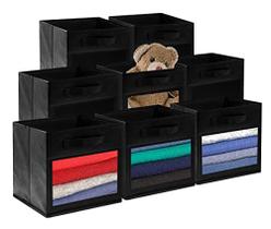 Caixas de armazenamento de cubo SUOCO com janela transparente, caixas de cestas de tecido dobráveis para organizador de armário de prateleira, berçário e quarto para crianças, 8 Pack, preto