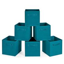 Caixas de armazenamento de pano MaidMAX, conjunto de 6 cubos dobráveis dobráveis de cubos dobráveis com alças duplas para presente, teal