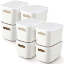 Caixas de armazenamento de plástico branco Tuanse com tampas 8 peças 18,5 x 26 x 16,5 cm Caixas de armazenamento de plástico branco Tuanse com tampas 8 peças 18,5 x 26 x 16,5 cm