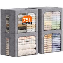 Caixas de armazenamento de roupas Lifewit 75L com estrutura de metal, pacote com 4