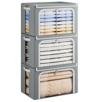 Caixas de armazenamento de roupas Yecaye dobráveis com tampa 66L, pacote com 3 unidades, cinza Caixas de armazenamento de roupas Yecaye dobráveis com tampa 66L, pacote com 3 unidades, cinza