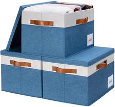 Caixas de armazenamento de tecido GHVyennttes com tampas, pacote com 3, azul, 38 x 28 x 25 cm Caixas de armazenamento de tecido GHVyennttes com tampas, pacote com 3, azul, 38 x 28 x 25 cm