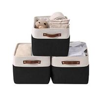 Caixas de armazenamento DECOMOMO Cesta de armazenamento de tecido para prateleiras para organizar a prateleira do armário Brinquedo de berçário Organizadores decorativos de linho grandes para armários com cubos de alças (preto e branco, grande -