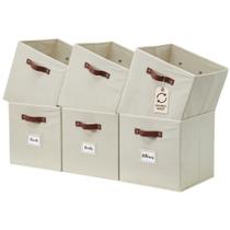 Caixas de armazenamento DECOMOMO Cube com etiquetas, tecido, 6 peças, bege