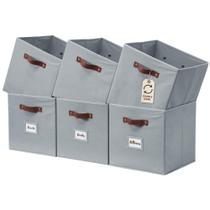 Caixas de armazenamento DECOMOMO Cube com etiquetas, tecido, 6 peças, cinza