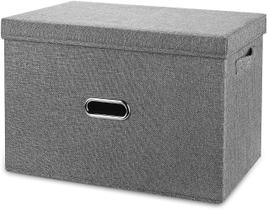Caixas de armazenamento dobráveis de tecido de linho com tampas e alças removíveis, recipientes de caixa de armazenamento laváveis cestas cubo com tampa (cinza, pequeno)