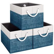 Caixas de armazenamento Fab Totes pacote com 3 dobráveis em branco e azul
