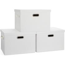 Caixas de armazenamento Graciadeco Large 36L com tampas, 3 pacotes de linho branco