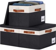 Caixas de armazenamento grandes GHVyennttes com tampas, pacote com 3 unidades, pretas (26 L) Caixas de armazenamento grandes GHVyennttes com tampas, pacote com 3 unidades, pretas (26 L)