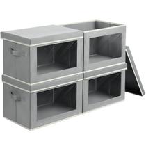 Caixas de armazenamento Homsorout Large com tampas, pacote com 4 unidades, cinza claro