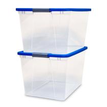 Caixas de armazenamento HOMZ Latching Lid 31L de plástico transparente, pacote com 4 unidades, azul