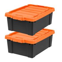 Caixas de armazenamento IRIS USA 45L com fechadura, pacote com 2 pretos/laranja