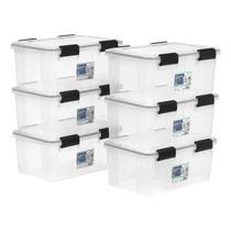 Caixas de armazenamento IRIS USA WeatherPro 19 Qt com tampas, pacote com 6 unidades transparentes/pretas Caixas de armazenamento IRIS USA WeatherPro 19 Qt com tampas, pacote com 6 unidades transparentes/pretas