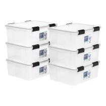 Caixas de armazenamento IRIS USA WeatherPro 31 Qt com tampas, pacote com 6 unidades transparentes/pretas Caixas de armazenamento IRIS USA WeatherPro 31 Qt com tampas, pacote com 6 unidades transparentes/pretas