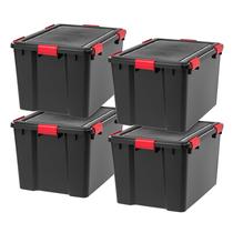 Caixas de armazenamento IRIS USA WeatherPro 74 Qt com tampas, pacote com 4 unidades pretas e vermelhas Caixas de armazenamento IRIS USA WeatherPro 74 Qt com tampas, pacote com 4 unidades pretas e vermelhas