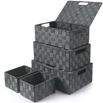 Caixas de armazenamento: organizador de tecido Uvellgift com tampas, pacote com 5 unidades, cinza Caixas de armazenamento: organizador de tecido Uvellgift com tampas, pacote com 5 unidades, cinza