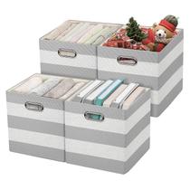 Caixas de armazenamento Posprica 3X Thicker 11x11in 4 unidades cinza-branco