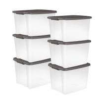 Caixas de armazenamento Sterilite ShelfTote 50L de plástico transparente, pacote com 6