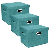 Caixas de armazenamento TYEERS grandes com tampas, pacote com 3 unidades de poliéster Aqua Deep