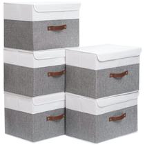 Caixas de armazenamento Yawinhe 25L com tampas, tecido de linho, pacote com 5 unidades branca/cinza Caixas de armazenamento Yawinhe 25L com tampas, tecido de linho, pacote com 5 unidades branca/cinza