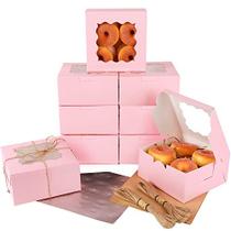 Caixas de biscoito rosa com janela 36packs 6x6x3 Caixa de Confeitaria Rosa Bakery Box para Casamento Favor Aniversário & Festa qiqee