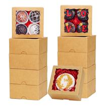 Caixas de biscoitos JCXGRVC, pacote de 100 com janela, 10x10x5cm, Kraft Caixas de biscoitos JCXGRVC, pacote de 100 com janela, 10x10x5cm, Kraft