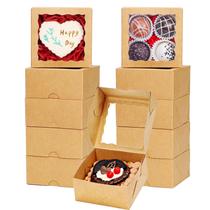 Caixas de biscoitos JCXGRVC Windowed, pacote com 50 unidades, papel kraft de 10 x 10 x 5 cm Caixas de biscoitos JCXGRVC Windowed, pacote com 50 unidades, papel kraft de 10 x 10 x 5 cm