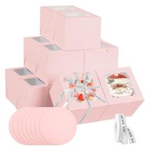 Caixas de bolo JCD 48 unidades rosa com janela de 6 x 6 x 5 polegadas para doces