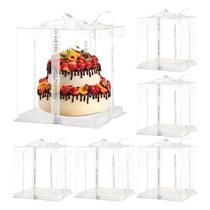 Caixas de bolo JCD de várias camadas, altas e transparentes com fita, 20x20x23cm, 6 unidades