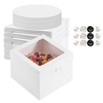 Caixas de bolo PFAMKEER 8x8x8 polegadas com janela, 48 unidades e mais placas