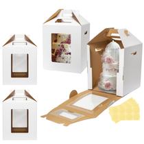 Caixas de bolo Wowxyz, pacote com 4 e 2 tamanhos para bolos Tier Cakes com janela