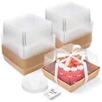 Caixas de bolo ZORRITA 18x18x10cm com tampas transparentes, pacote com 20, marrons