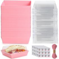 Caixas de charcutaria Cinccoke, pacote com 50, rosa, quadradas com tampas transparentes