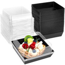 Caixas de charcutaria Kucoele, pacote 50, 5 polegadas com tampas transparentes (pretas)