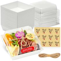 Caixas de charcutaria Leafiew, pacote com 50, pequenas, com tampas transparentes (brancas) Caixas de charcutaria Leafiew, pacote com 50, pequenas, com tampas transparentes (brancas)