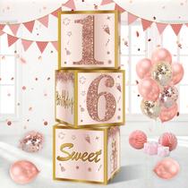 Caixas de decoração de festa Guiruiy Sweet 16 Pink Rose Gold x3 Caixas de decoração de festa Guiruiy Sweet 16 Pink Rose Gold x3
