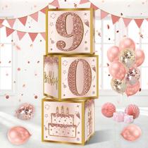 Caixas de decoração Guiruiy 90th Birthday Pink Rose Gold x3
