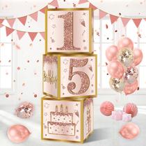 Caixas de decorações de aniversário Guiruiy 15th Birthday Pink Rose Gold
