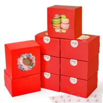 Caixas de guloseimas de padaria Shallive 100 unidades vermelhas com janela 10x10x6cm