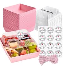 Caixas de guloseimas Leafiew, pacote com 50 unidades transparentes, com garfos, rosa de 5 polegadas (50 ml)