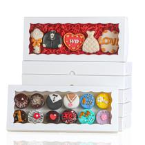 Caixas de padaria JCXGRVC 15 unidades 30,5 x 12,7 x 3,8 cm brancas com janela Caixas de padaria JCXGRVC 15 unidades 30,5 x 12,7 x 3,8 cm brancas com janela