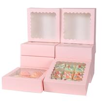 Caixas de padaria PFAMKEER 50 peças 20x20x6 cm rosa com janela Caixas de padaria PFAMKEER 50 peças 20x20x6 cm rosa com janela