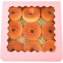 Caixas de padaria qiqee Auto-pop up Pink, 50 pacotes de 20x20x6cm com janela