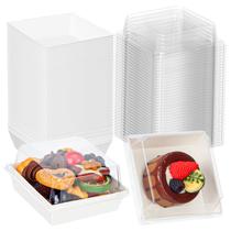 Caixas de padaria TEMLQPACK, pacote com 50, 10 x 10 x 6,3 cm com tampas transparentes Caixas de padaria TEMLQPACK, pacote com 50, 10 x 10 x 6,3 cm com tampas transparentes