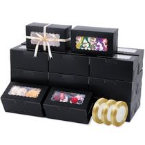 Caixas de padaria Ybaoo Black com janela 65 unidades 16x9x7,5 cm