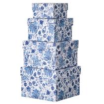 Caixas de presente Briful Square Blue Flower Print com tampas, 4 unidades