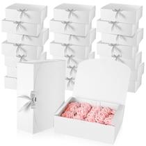 Caixas de presente, cor branca com tampas, 30,5 x 23 x 10 cm, 24 unidades com fitas