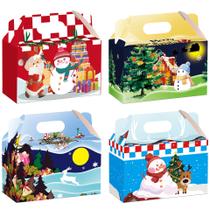 Caixas de presente de Natal, 4 peças com alça, guloseima de papel de 15x9x8cm