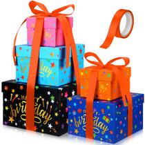 Caixas de presente Geyoga Birthday, 5 unidades quadradas, ninho com tampas Caixas de presente Geyoga Birthday, 5 unidades quadradas, ninho com tampas
